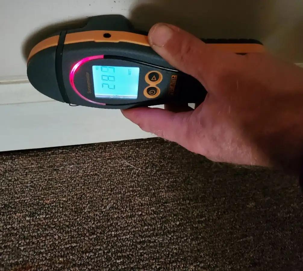 Moisture detection at baseboard during Burst Pipe Cleanup in Amelia